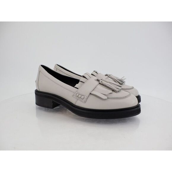 AEYDE Eryn Tassel Loafer Slip Up Size 40 9 Grey Leather Slip on Block Heel - Picture 1 of 13